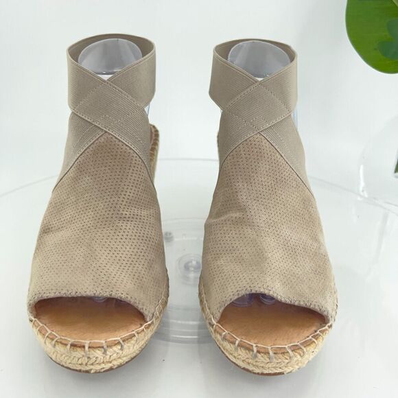 Gentle Souls Women's Colleen Sandals 10 Espadrille Wedge Cross Strap Tan Suede - Picture 4 of 15